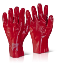 R127     RED PVC GAUNTLETS 11inch SIZE 10